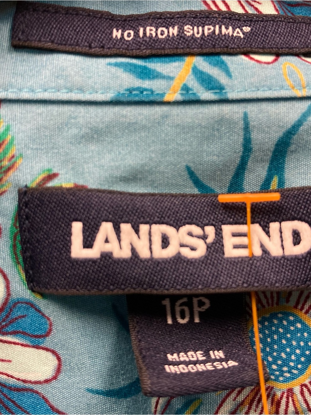 Lands’ End Floral Supima Cotton Button Front Shirt 16P Blue Daisy Print No Iron - Picture 5 of 7